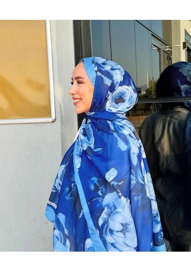 Nurbag Store Tesettür Şal Açelya Desen Soft Pamuk Şal mavi