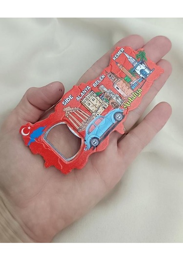 Magnet Açacak Gazoz Şişe Açacağı Mıknatıslı Buzdolabı Süsü Bayrak Harita Araba Turizm Antalya Görselli Çok Renkli
