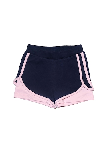 Lovetti Koyu Lacivert-Açık Pembe Kız Çocuk 2 Iplik Ikili Şort 7848W062 Koyu Lacivert - Pembe