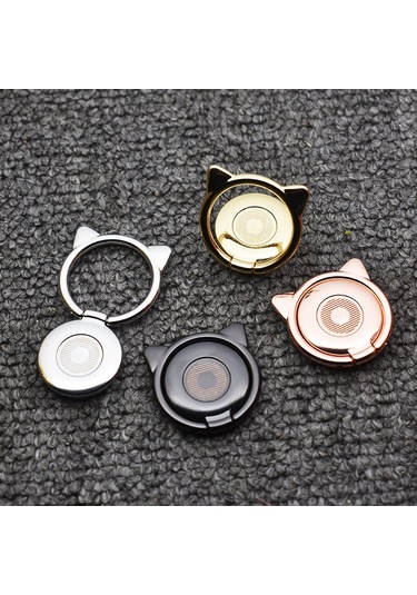 Suofeng Gümüş Metal Kedi Kulaklı Serçe Çengeli Telefon Tutucu 360 Döner Kartoon Arka Stant