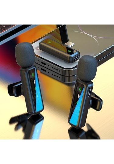 Akıllı Telefonlar İçin H63 2.4g Kablosuz Yaka Mikrofonu Canlı Akış Gürültü Azaltma Mikrofonu, 1 Verici + 1 Alıcı - C Tipi Konnektör