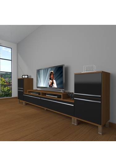 Decoraktiv Ekoflex On2 Mdf Krom Ayaklı Tv Ünitesi Tv Sehpası Ceviz - Siyah