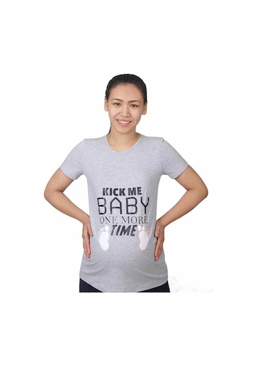 Mummy's Baby Hamile Tişört Kick Me Baby Gri