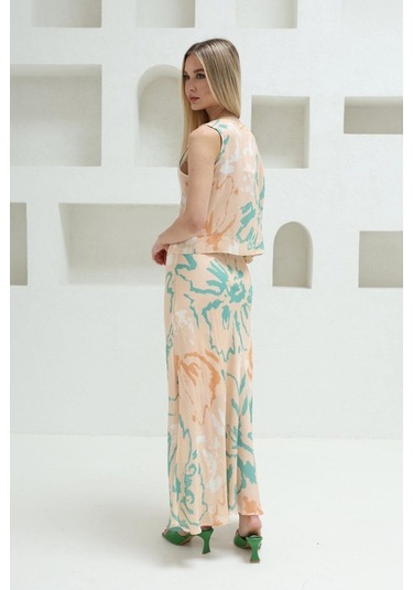 Gülsüm Aydın Bağcıklı Bluzlu Etek Takım - Pudra Pudra