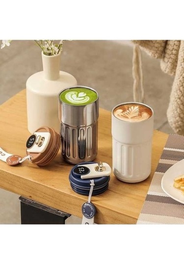 Ankatek Termosu Termal Sızdırmaz, Sıcaklık Saat Koruma, Kahve Isı Gümüş Gümüş Göstergeli Akıllı 450ml 12 - Yo Gümüş Gümüş