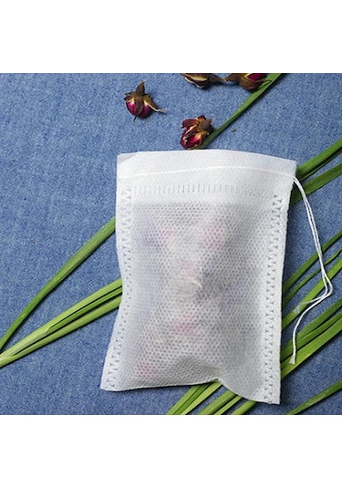 Honeybeeshop 100 Adet Beyaz Çay Filtre Torbası - Non-woven Kumaş Askılı Poşetler