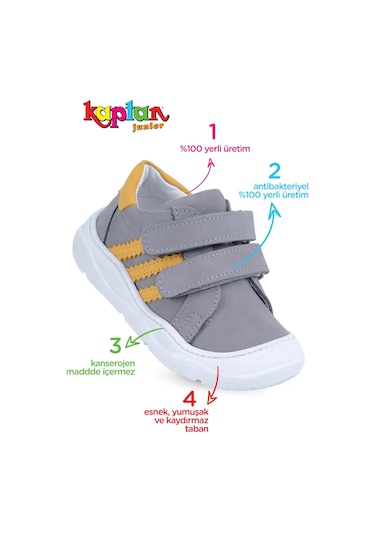 Kaptan Junior İlkadım Hakiki Deri Erkek Bebek Ortopedik Ayakkabı İmse 550 Gri