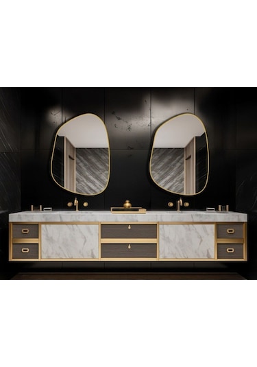 Asimetrik Ayna 75x55 Cm Konsol Aynası, Dresuar Aynası, Duvar Aynası, 1.kalite Şişecam Ayna 75 X 55 Gold