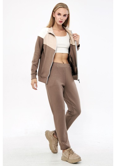 Trendhill Kadın Açık Kahve Modal Scuba Eşofman Takım Edy5543ak Açık Kahverengi