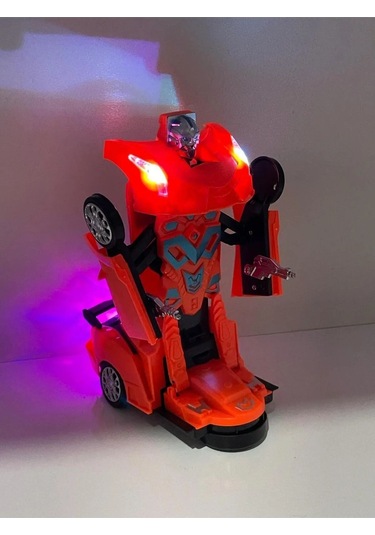 Transformers Arabası Turuncu Işıklı Sesli Kendinden Robota Dönüşebilen Çarp Dön Araba 25 Cm