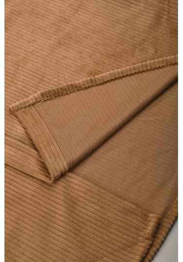 Deepsea Camel Cepli Likralı Kadife Kumaş Rahat Kesim Erkek Gömlek Yumuşak Dokulu, Şık Tasarım Gömlek 2600759 Camel