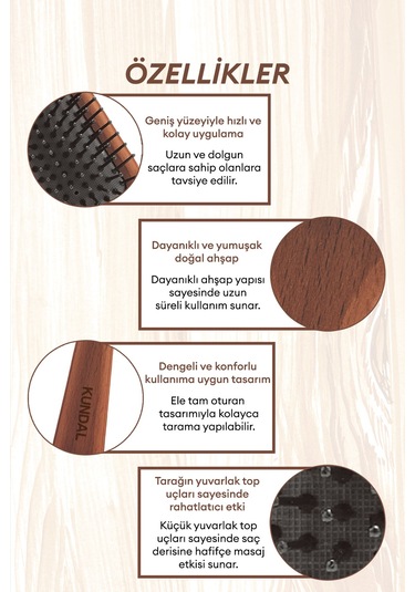 Kolay Ve Konforlu Kullanım Sunan Ahşap Tarak Kundal Smoothing Wooden Brush
