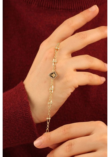 Çgk Çiğdem Gürel Kuyumculuk Yıldız Model Ataç Zincir Altın Bileklik Çok Renkli