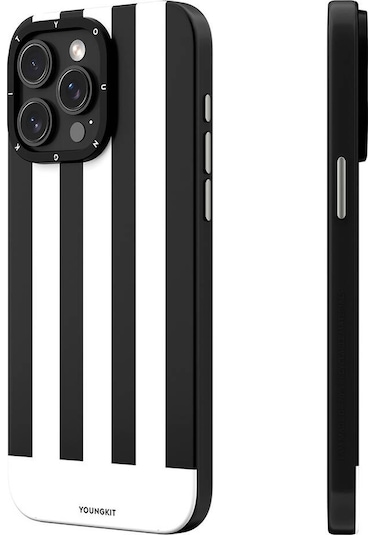 İphone 15 Pro Max Uyumlu Kılıf Magsafe Şarj Özellikli Youngkit Striped Piano Keys Serisi Kapak Siyah