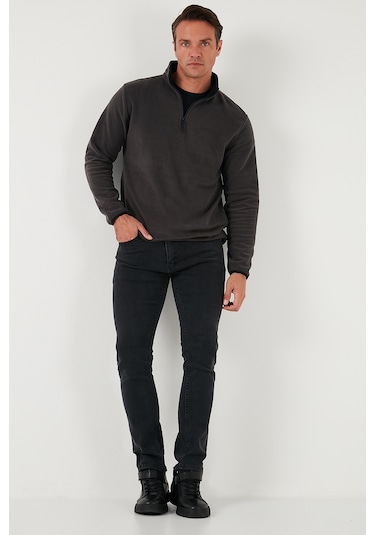 Buratti Slim Fit Yarım Fermuarlı Dik Yaka Erkek Polar 5906003 Füme