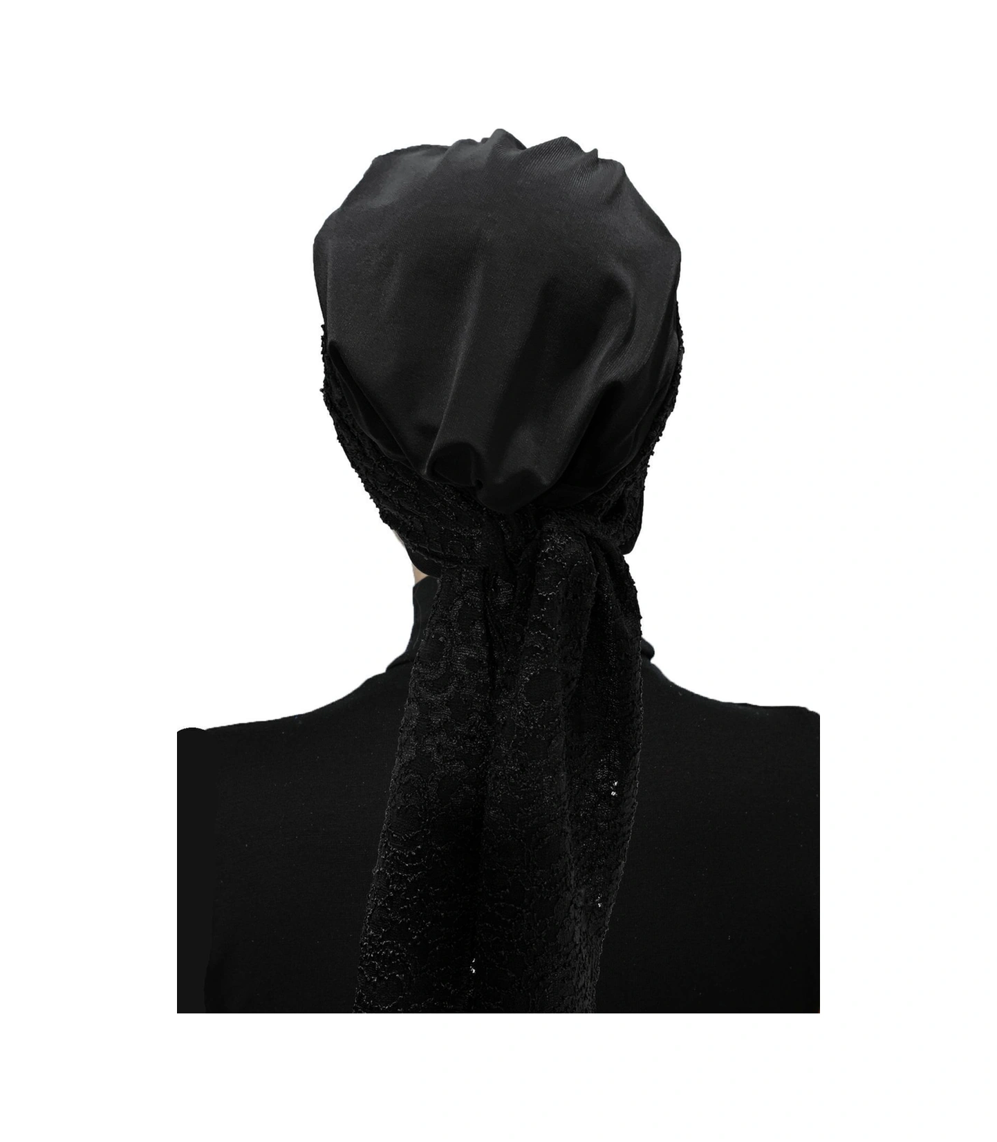 Dantel Bandana Siyah Hazır Türban Tesettür Bone Siyah