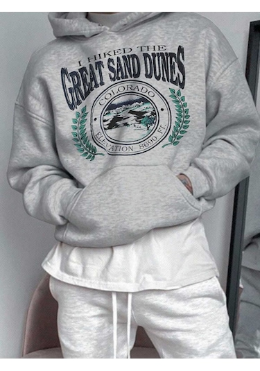 Unisex Kadın/erkek Harajuka Sokakt Yazılı Grafik Sweat Gri-17208 Gri