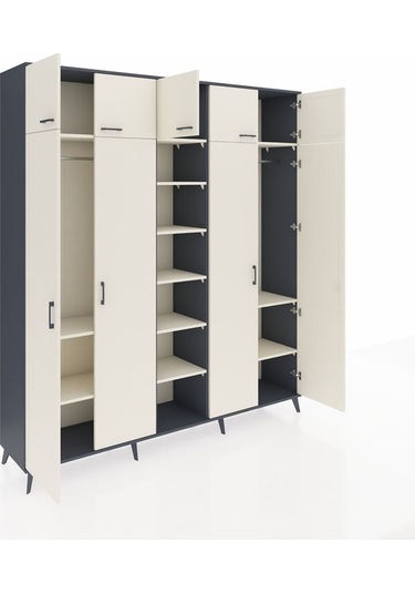 Hyperion Dolap 12 Raflı 9 Kapaklı 2 Askılı 220x44x243 Antrasit-aytaşı/aytaşı Aytası/aytası