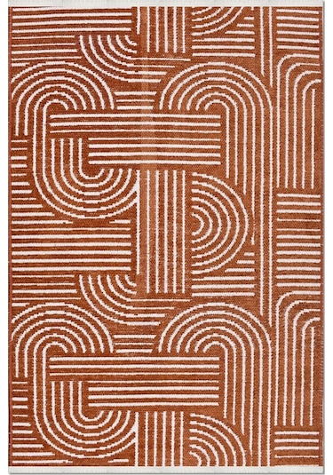 Revna Kiremit Turuncu Yıkanabilir Halı Kaydırmaz Tabanlı Pamuk Dokuma Salon Mutfak Koridor İçin Kiremit