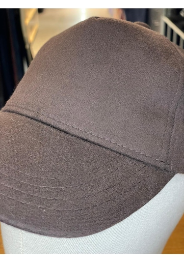 Kaşe Yünlü Kumaş Kışlık Cap Şapka Koyu Kahverengi