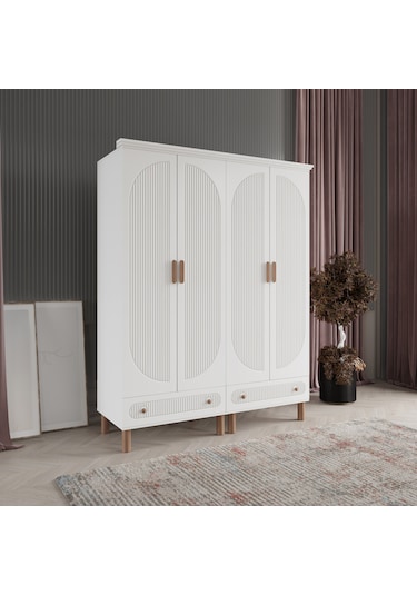 Beenal Furkan 4 Kapaklı Gardırop Dolap 160cm Beyaz-beyaz