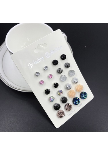 Samdoo 12 Çift Renkli Taşlı Minimalist Küpe Seti - Güzellik Ve Tarz İçin Moda Aksesuarı Diğer