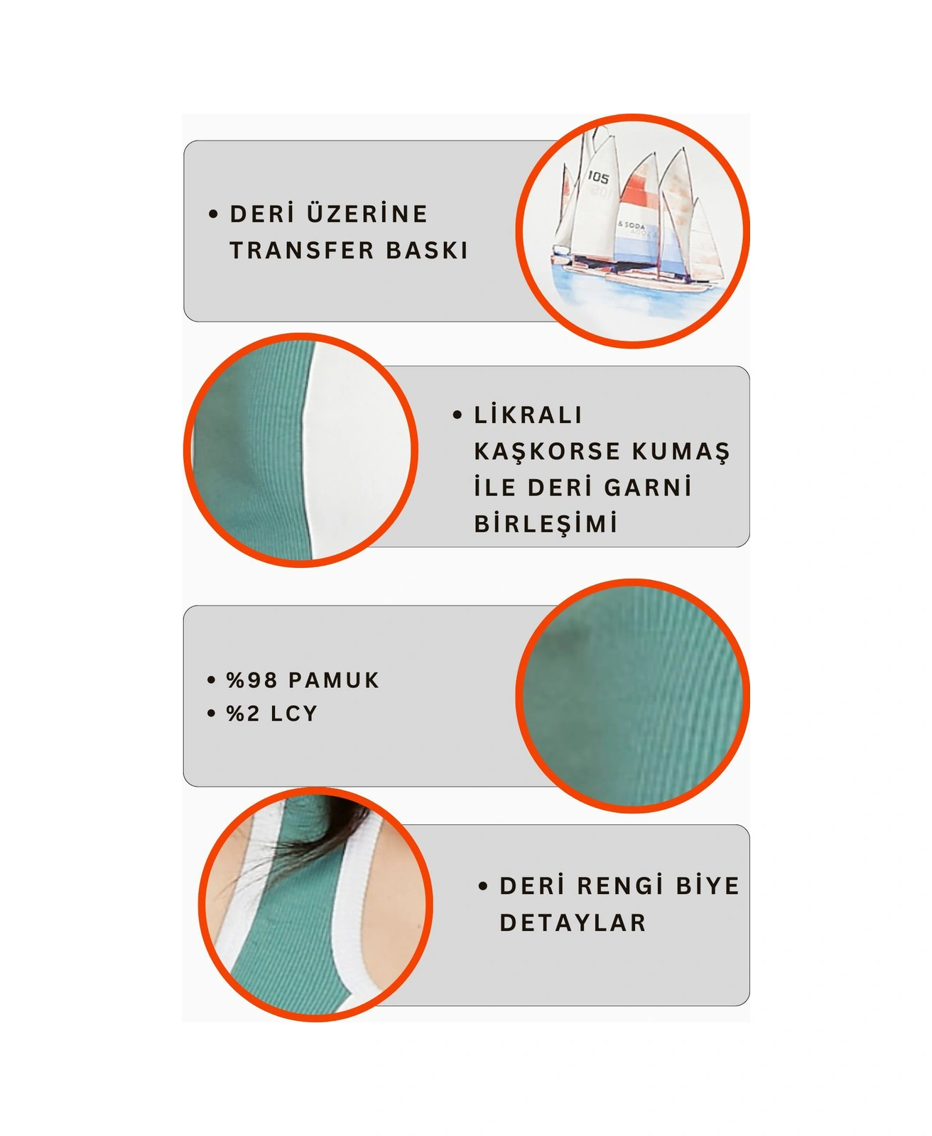 Kadın Deri Crop Ribana Kaşkorse Likralı Deri Garnili Baskılı Crop Büstiyer Deri Üzeri Baskılı Crop Mint