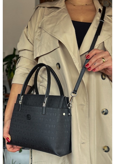 Jps- Just Polo Baskı Desenli Özel Seri El Ve Omuz Çanta Gq-4045-gd - Siyah Kombin Siyah