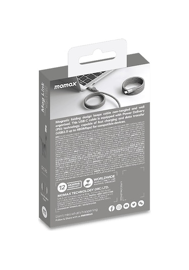 Momax DC35L Mag Link Usb-c To Usb-c 100W Usb2.0 Kablo Magnetic Titanium