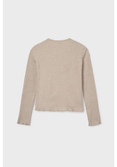 Kız Çocuk Önü Bağlamalı Örme Triko - Bej Susam