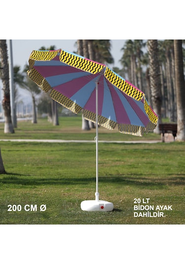 Pembe-mavi Plaj Şemsiyesi 200 Cm Ø Bidon Ayak Dahil