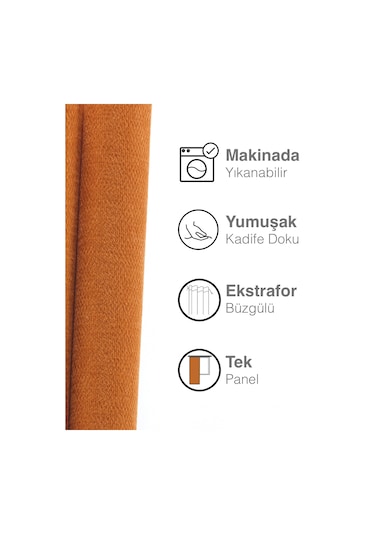 Kadife Dokulu Mandalina Turuncusu Ada Fon Perde Ekstrafor Büzgülü Mandalina Turuncusu