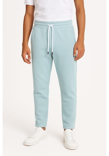 Erkek Düz Paça 3 İplik Şardonlu Rahat Kesim Premium Kumaş Eşofman Altı Mavi