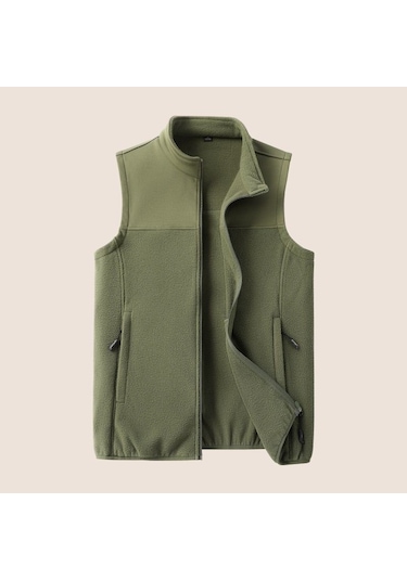 Yelek Erkekler Sonbahar Kış Sıcak Polar Yelek Yeşil