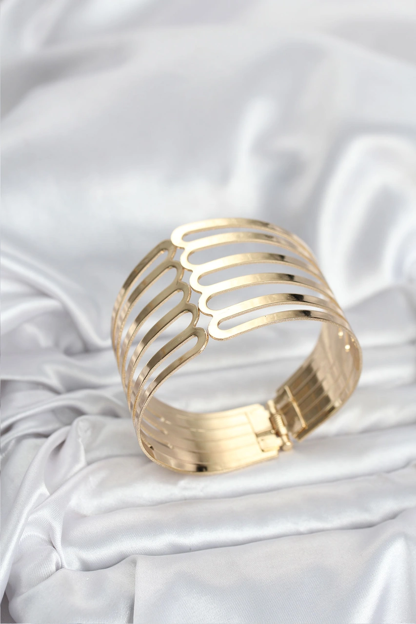 Gold Renk Pirinç Kaburga Model Kadın Bileklik - Tj-bb8063 Gümüş