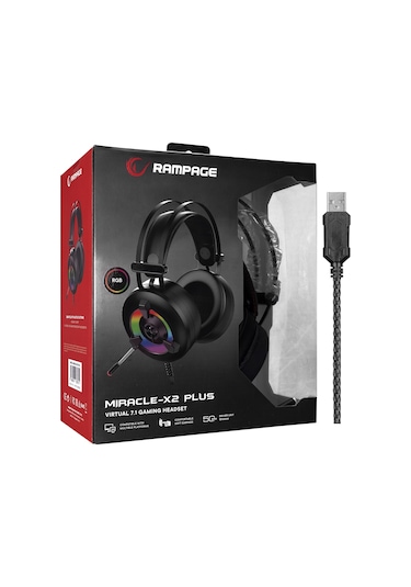 Rampage Miracle-X2 Plus 7.1 Surround RGB Kulak Üstü Oyuncu Kulaklığı