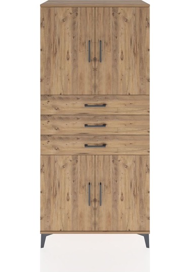 Hyperion Dolap 3 Raflı 3 Çekmeceli 4 Kapaklı 88x44x195 Çam-çam Çam