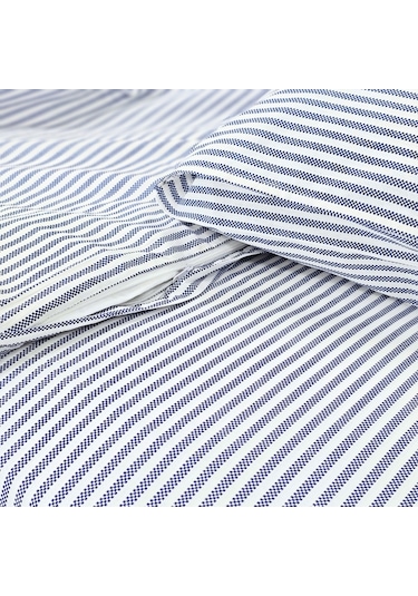 Çift Kişilik %100 Pamuk İnce Çizgili Nevresim Takımı | Lacivert & Beyaz | 4 Parça | Yumuşak Dokulu Lacivert - Beyaz