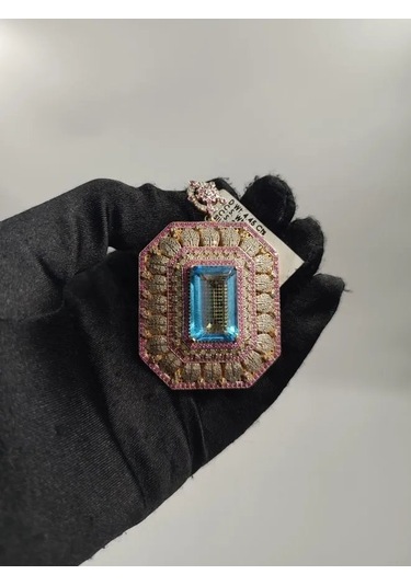 Mavi Topaz Yakut Elmas Kolye Ucu 213