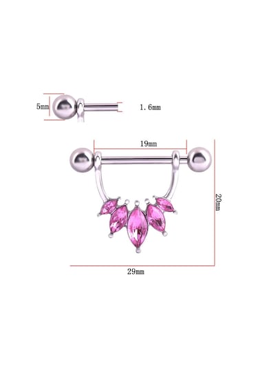 Suntek 1 Çift Yarım Daire Pembe Kristal Çiçek Meme Halkası Pembe