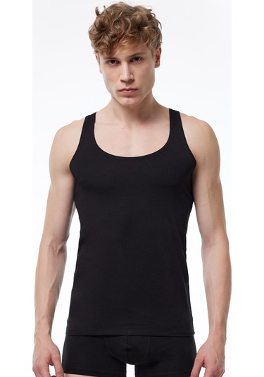 Malabadi Erkek Siyah Ince Askılı Iz Yapmayan Modal Atlet 013 Siyah