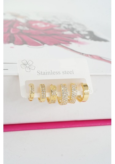 Kadın Vip Seri Özel Tasarım Baget Zirkon Taşlı 6'lı Küpe Seti 019