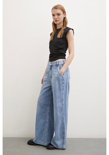 Never More Yüksek Bel Geniş Paça Jean Buz Mavisi Buz Mavisi Buz Mavi