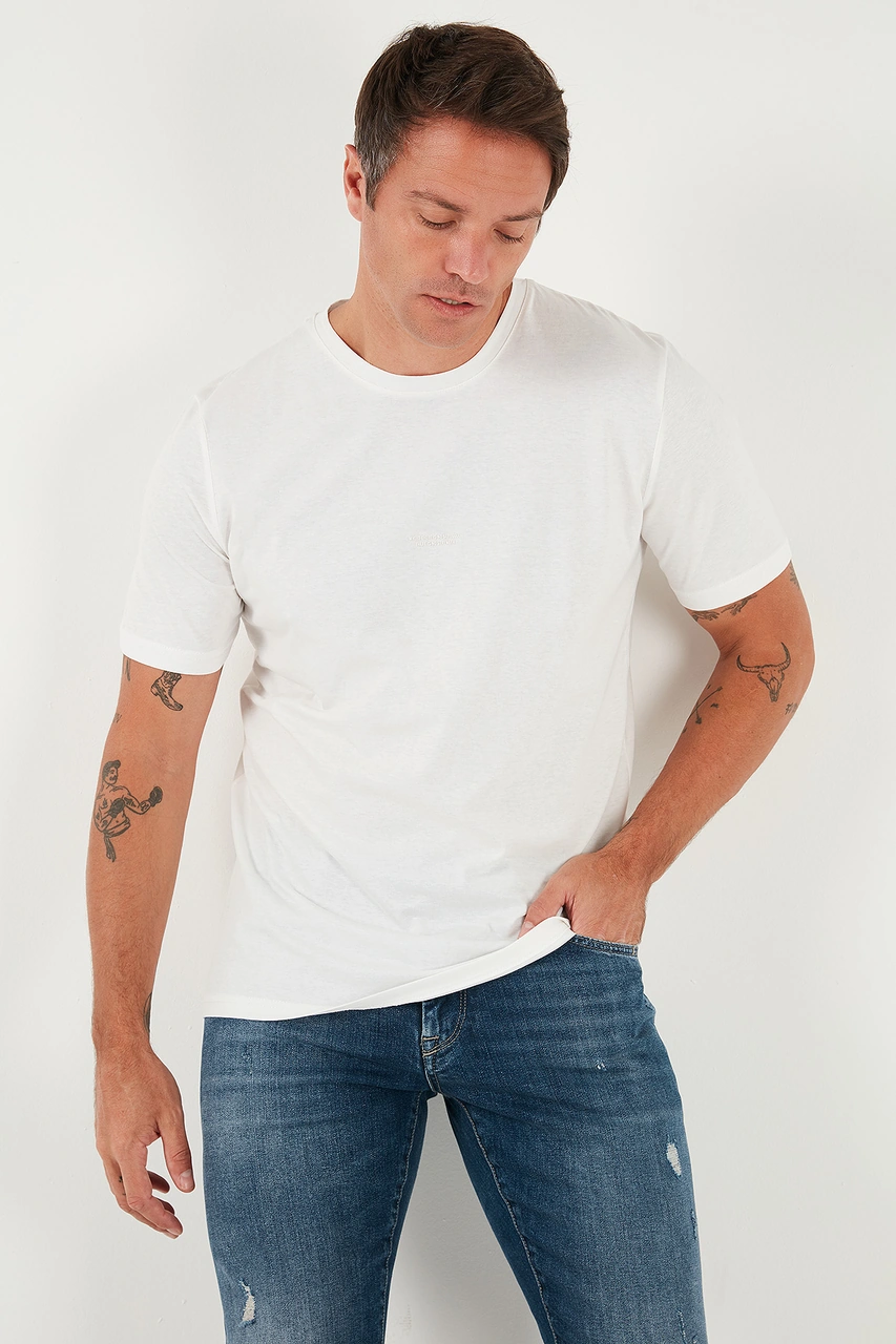 Buratti Yazı Detaylı Pamuklu Regular Fit Bisiklet Yaka Erkek T Shirt 59020203 Ekru