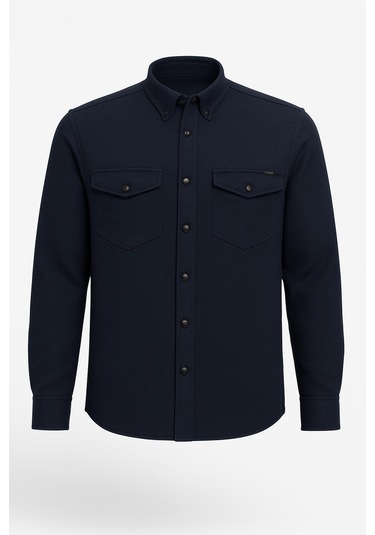 Yxc Uzun Kol Slim Fit Erkek Örme Cepli Gömlek - 7438 Lacivert