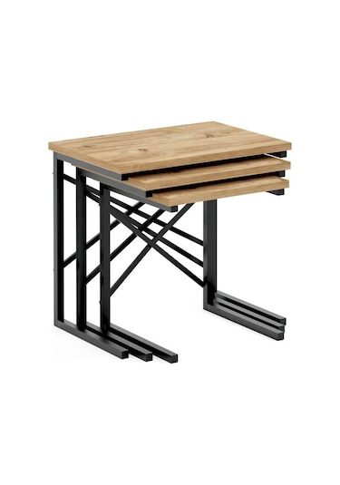 Ceramical Metal Ayaklı X Eco Zigon Sehpa - Atlantik Çam Atlantik Çam