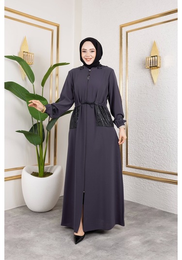 Cep Detaylı Bağlamalı Ferace - Antrasit / F0138 Antrasit