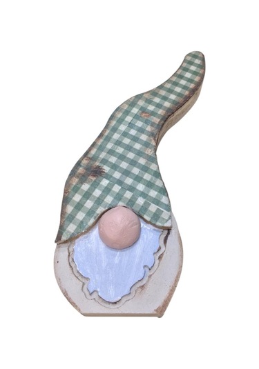 Gnome, Burnuk, Sakallı Kafadar Yeşil Pötikare Ahşap Dekor