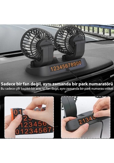 Ally F410 Usb Çift Başlıklı Araç Fanı Oto Vantilatör Fan 10w 2 Kademe Hız Ayarı