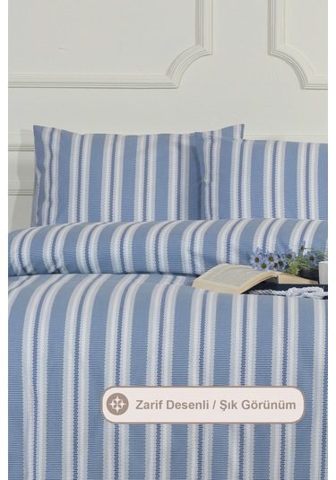 Elart Scatt Nevresim Takımı Tek Kişilik Lastikli Çarşaf 160x220 Cm Mavi Mavi